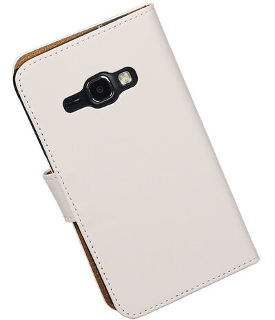 Wit Effen booktype cover hoesje voor Samsung Galaxy J1 (2016)