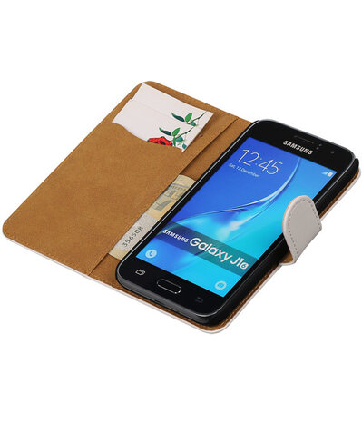 Wit Effen booktype cover hoesje voor Samsung Galaxy J1 (2016)