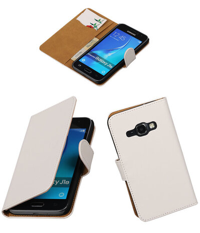 Wit Effen booktype cover hoesje voor Samsung Galaxy J1 (2016)