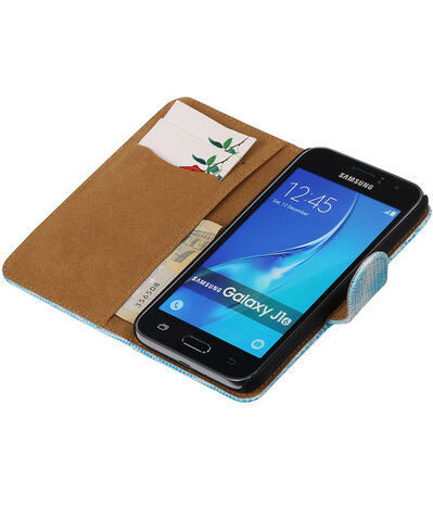 Turquoise Mini Slang booktype cover hoesje voor Samsung Galaxy J1 (2016)