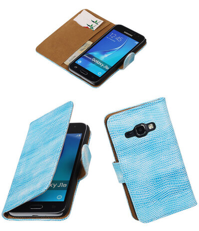 Turquoise Mini Slang booktype cover hoesje voor Samsung Galaxy J1 (2016)