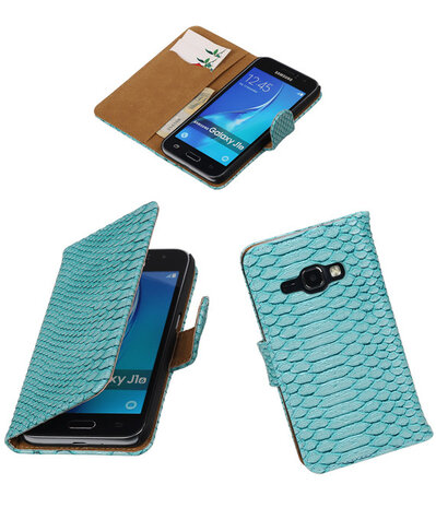 Turquoise Slang booktype cover hoesje voor Samsung Galaxy J1 (2016)