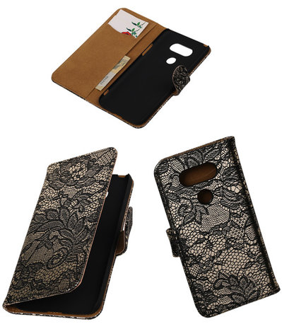 Zwart Lace booktype cover hoesje voor LG G5