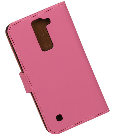 Roze Effen booktype cover hoesje voor LG K7