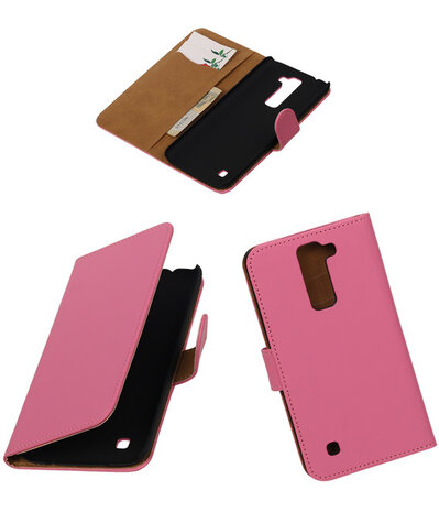 Roze Effen booktype cover hoesje voor LG K7