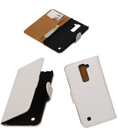 Wit Krokodil booktype cover hoesje voor LG K7