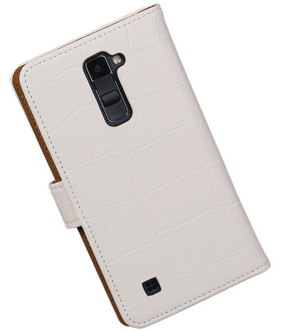 Wit Krokodil booktype cover hoesje voor LG K10