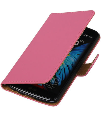 Roze Effen booktype cover hoesje voor LG K10