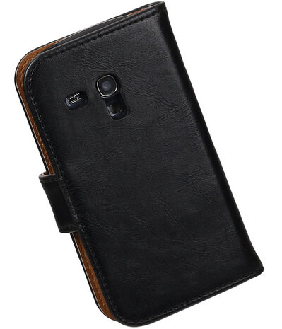 Zwart Pull-Up PU booktype wallet cover hoesje voor Samsung Galaxy S3 Mini