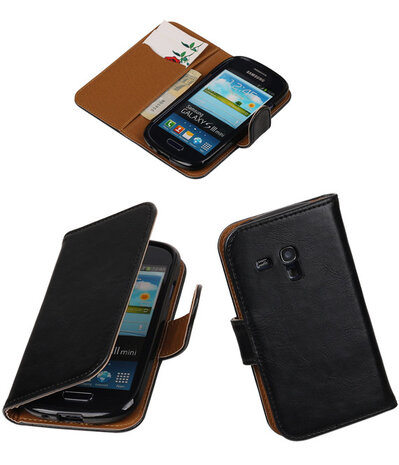 Zwart Pull-Up PU booktype wallet cover hoesje voor Samsung Galaxy S3 Mini