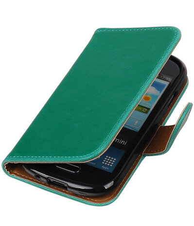 Groen Pull-Up PU booktype wallet cover hoesje voor Samsung Galaxy S3 Mini