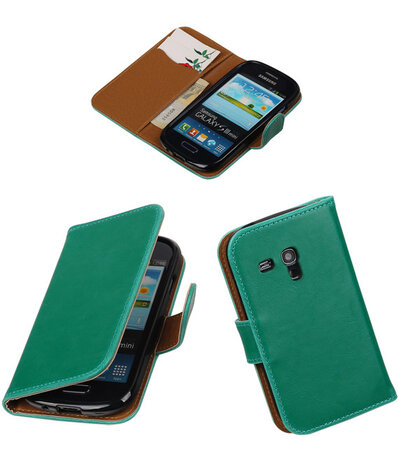 Groen Pull-Up PU booktype wallet cover hoesje voor Samsung Galaxy S3 Mini