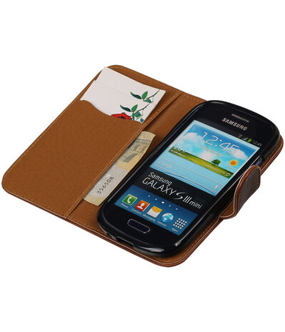 Mocca Pull-Up PU booktype wallet cover hoesje voor Samsung Galaxy S3 Mini