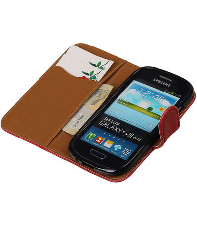 Rood Pull-Up PU booktype wallet cover hoesje voor Samsung Galaxy S3 Mini