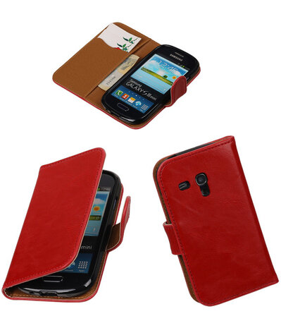 Rood Pull-Up PU booktype wallet cover hoesje voor Samsung Galaxy S3 Mini