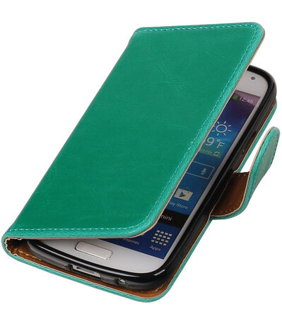 Groen Pull-Up PU booktype wallet cover hoesje voor Samsung Galaxy S4 Mini