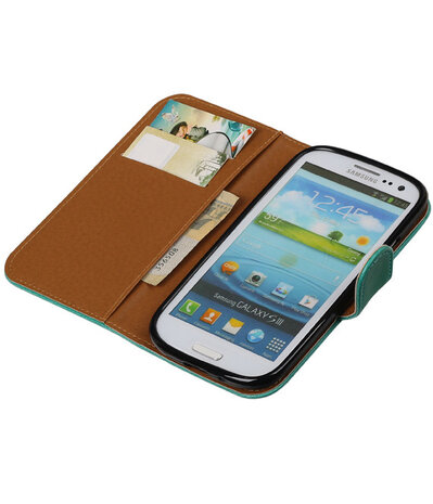 Groen Pull-Up PU booktype wallet cover hoesje voor Samsung Galaxy S3