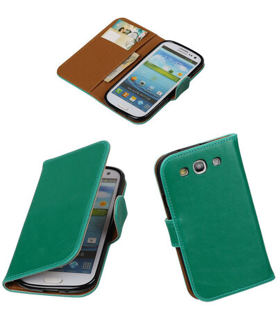 Groen Pull-Up PU booktype wallet cover hoesje voor Samsung Galaxy S3