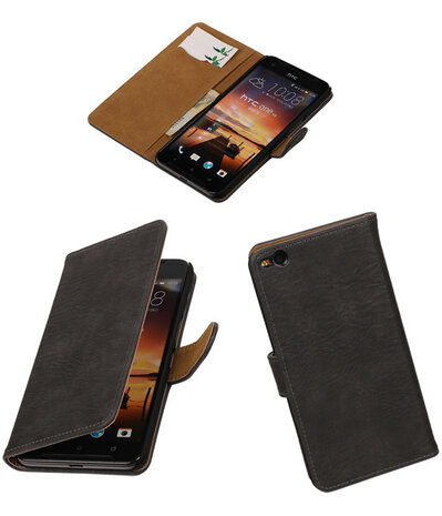 Grijs Hout booktype cover hoesje voor HTC One X9