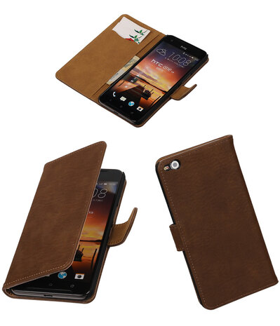 Bruin Hout booktype cover hoesje voor HTC One X9