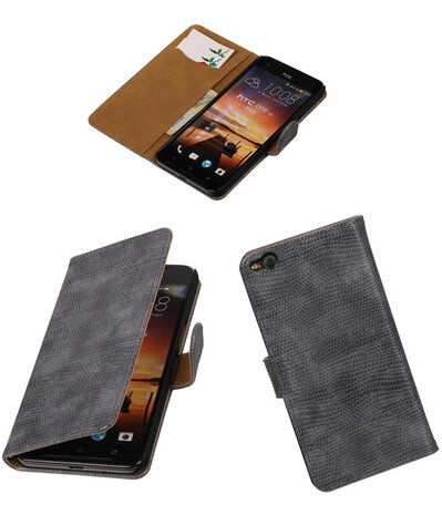 Grijs Mini Slang booktype cover hoesje voor HTC One X9