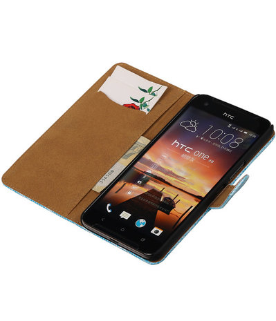 Turquoise Mini Slang booktype cover hoesje voor HTC One X9