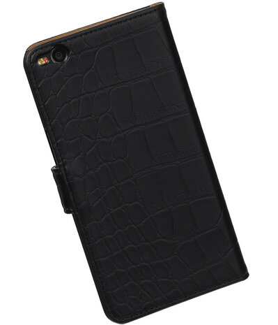 Zwart Krokodil booktype cover hoesje voor HTC One X9