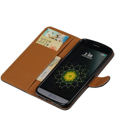 Zwart Pull-Up PU booktype wallet cover hoesje voor LG G5