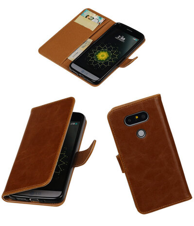 Bruin Pull-Up PU booktype wallet cover hoesje voor LG G5