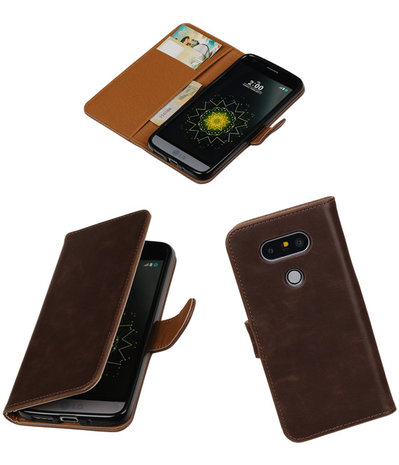 Mocca Pull-Up PU booktype wallet cover hoesje voor LG G5