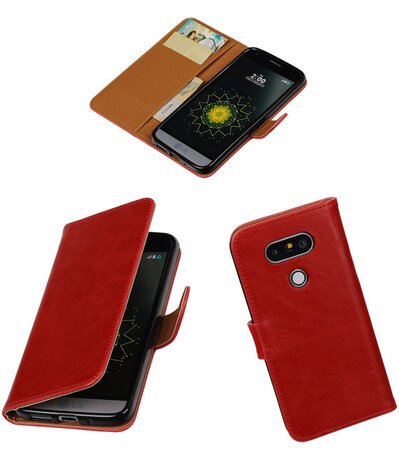 Rood Pull-Up PU booktype wallet cover hoesje voor LG G5