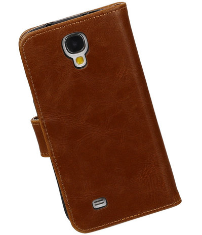 Bruin Pull-Up PU booktype wallet cover hoesje voor Samsung Galaxy S4