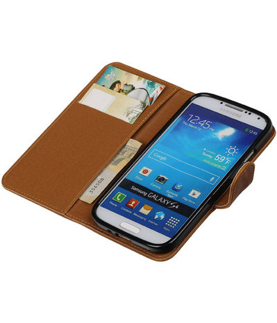 Bruin Pull-Up PU booktype wallet cover hoesje voor Samsung Galaxy S4