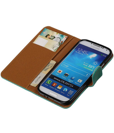 Groen Pull-Up PU booktype wallet cover hoesje voor Samsung Galaxy S4