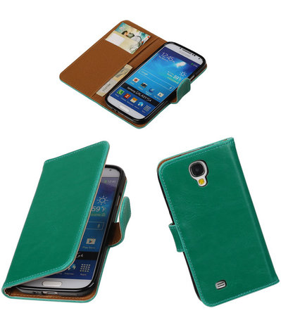 Groen Pull-Up PU booktype wallet cover hoesje voor Samsung Galaxy S4