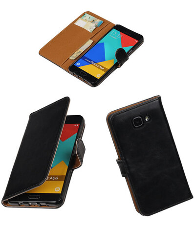 Zwart Pull-Up PU booktype wallet cover hoesje voor Samsung Galaxy A5 2016