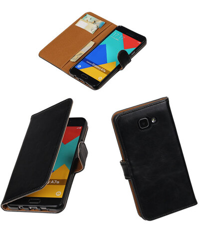 Zwart Pull-Up PU booktype wallet cover hoesje voor Samsung Galaxy A7 2016