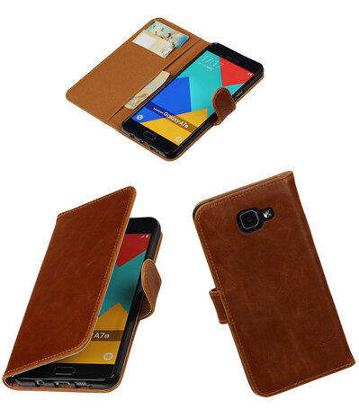 Bruin Pull-Up PU booktype wallet cover hoesje voor Samsung Galaxy A7 2016