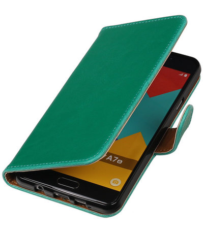 Groen Pull-Up PU booktype wallet cover hoesje voor Samsung Galaxy A7 2016