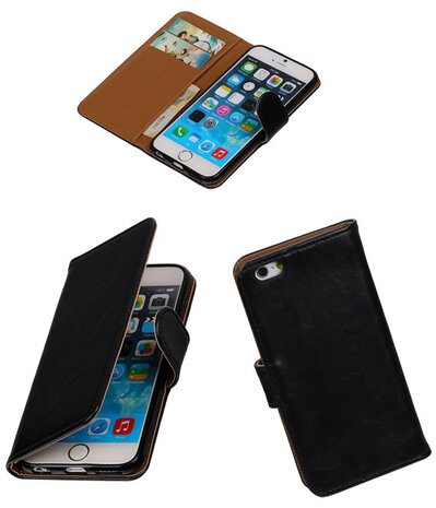 Zwart Pull-Up PU booktype wallet cover hoesje voor Apple iPhone 6 / 6s Plus