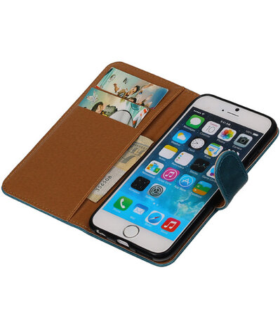 Blauw Pull-Up PU booktype wallet cover hoesje voor Apple iPhone 6 / 6s Plus