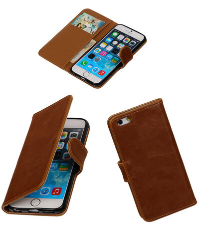 Bruin Pull-Up PU booktype wallet cover hoesje voor Apple iPhone 6 / 6s Plus