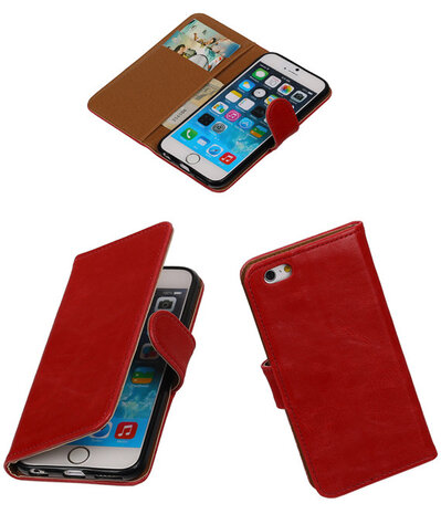 Rood Pull-Up PU booktype wallet cover hoesje voor Apple iPhone 6 / 6s Plus