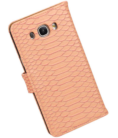 Roze Slang booktype cover hoesje voor Samsung Galaxy J5 2016