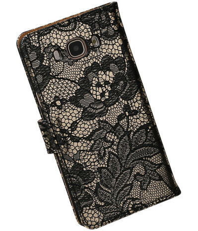 Zwart Lace booktype cover hoesje voor Samsung Galaxy J7 2016