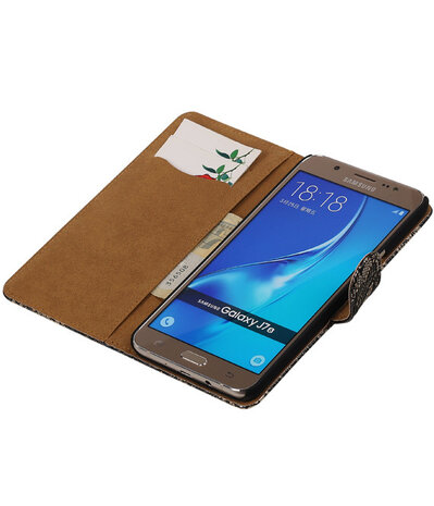 Zwart Lace booktype cover hoesje voor Samsung Galaxy J7 2016