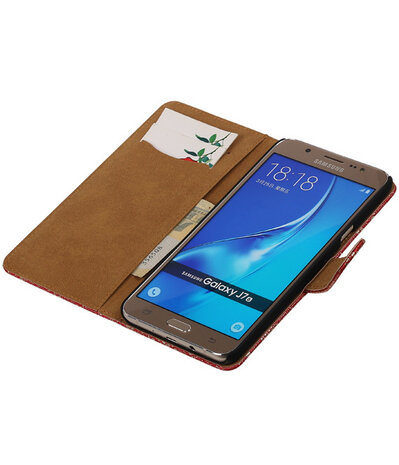 Rood Lace booktype cover hoesje voor Samsung Galaxy J7 2016