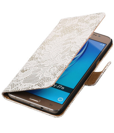 Wit Lace booktype cover hoesje voor Samsung Galaxy J7 2016