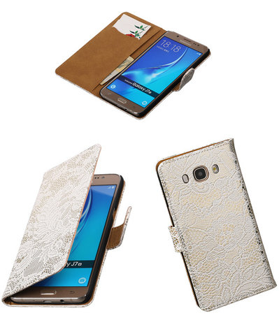 Wit Lace booktype cover hoesje voor Samsung Galaxy J7 2016