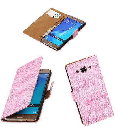 Roze Mini Slang booktype cover hoesje voor Samsung Galaxy J7 2016
